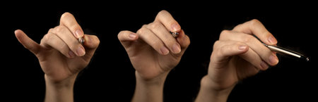Banner hand holding pen to point, professional business work job concept. Digital writing for work or education, pointing idea set hands photoの写真素材