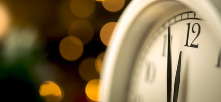 New year clock before midnight. Midnight countdown clock, banner. New Year celebration concept photo