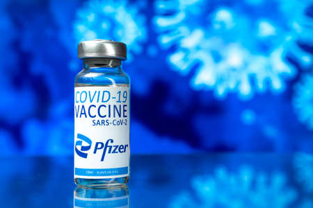 Kharkov, Ukraine - November 3, 2021: Pfizer vaccine, COVID-19 Coronavirus vaccination background photoのeditorial素材