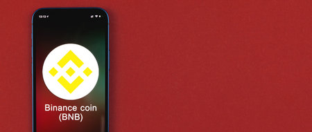 Binance coin, BNB symbol. Trade with cryptocurrency, digital and virtual money, banking with mobile...