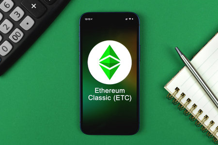 Ethereum Classic ETC symbol. Trade with cryptocurrency, digital and virtual money, banking with...