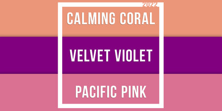 Color trends 2022. Color of the year illustration. Fashion, calming coral, velvet violet and pacific...