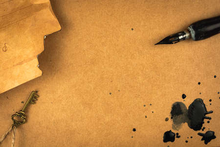 Vintage letter. Old and grunge paper texture with ink pen. Concept of romantic handwriting greeting card and postcards. Retro backgroundの写真素材