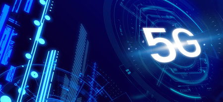 5G network. Concept of future high speed mobile internet, future of wireless systems, global...