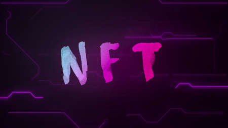 NFT Non-fungible token. Futuristic illustration. Digital crypto, cryptoart concept. Colorful pink abstract backgroundの写真素材