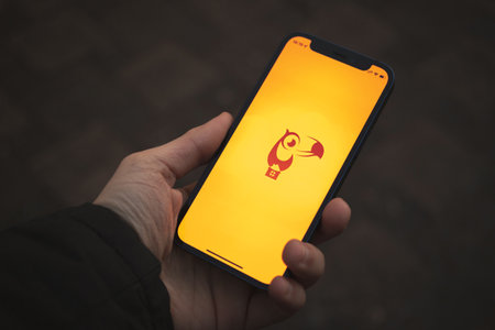 Kharkov, Ukraine - December 25, 2021: Exodus Crypto Bitcoin Wallet application in app store on apple iphone screen. Logo, symbol, icon closeupのeditorial素材