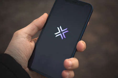 Kharkov, Ukraine - December 25, 2021: Exodus Crypto Bitcoin Wallet application in app store on apple iphone screen. Logo, symbol, icon closeupのeditorial素材