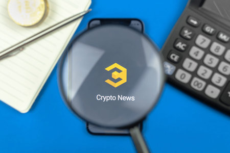 Kharkov, Ukraine - January 10, 2022: Crypto News application logo, title screen. business desktop...