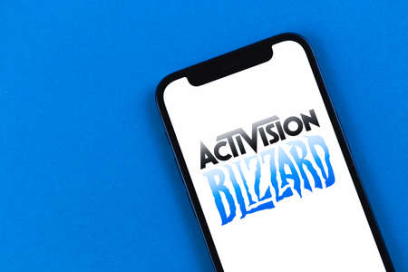 Kharkov, Ukraine - January 19, 2021: Activision Blizzard closeup. business video game companyのeditorial素材