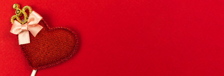 Valentines day heart on red background, banner and copy space. 14th February, love, greeting...