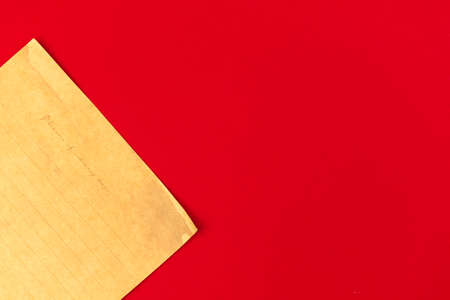 Vintage love letter paper for Valentines Day, 14th February concept, bright red background, Flat lay, top view and copy spaceの写真素材