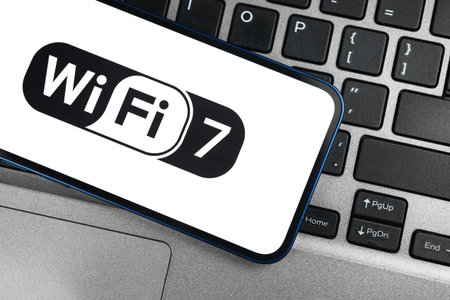 Mobile phone with support of new WiFi 7 modern technology. Communication, internet connection...