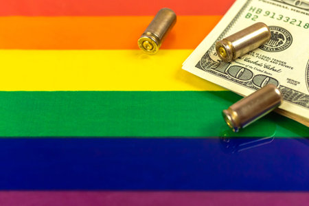 Pride rights flag with money and gun bullets love background photo