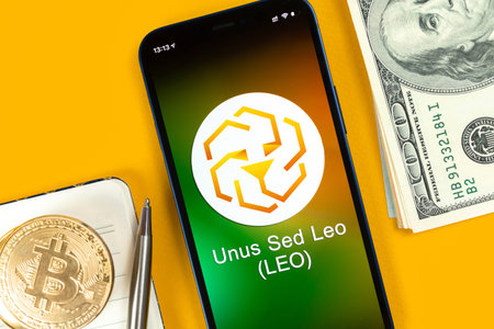 Unus Sed Leo coin symbol. Trade with cryptocurrency, digital and virtual money, banking with mobile...