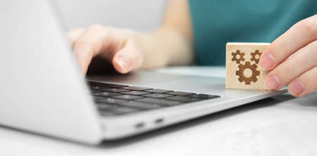 maintenance computer concept. Support, IT service help and FAQ. Repair service concept background photo. Laptop on a deskの写真素材