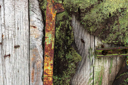 Old wood and rusty fence background. Vintage and retro grunge abstract texture backgroundの写真素材