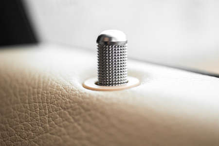 Automatic door locks, car door lock button pin inside luxury car close-up view photoの写真素材
