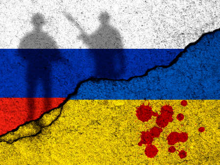 Stop war in Ukraine. Russian invasion, bloody crime against civilians. Help the people background photoの写真素材
