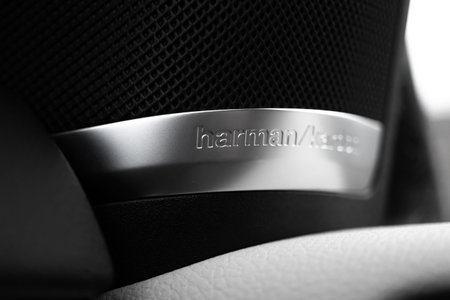 Kharkov, Ukraine - March 14, 2022: Harman Kardon speaker in Mercedes Benz luxury car