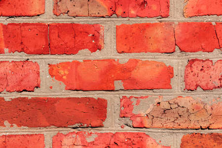 Old red brick wall background, high detailed texture backgroundの写真素材