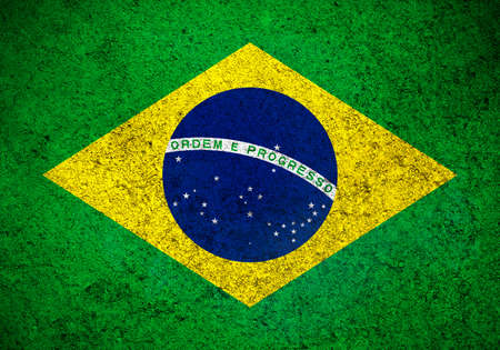 Brazil flag, grunge texture background photo. National country flag painted on concrete wallの写真素材