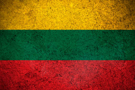 Lithuania flag, grunge texture background photo. National country flag painted on concrete wallの写真素材