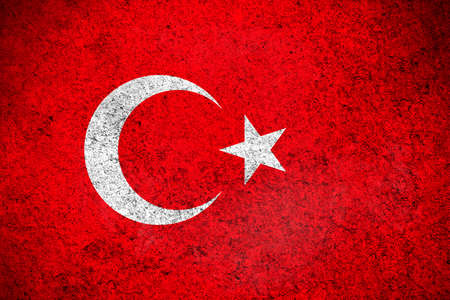 Turkey flag, grunge texture background photo. National country flag painted on concrete wallの写真素材