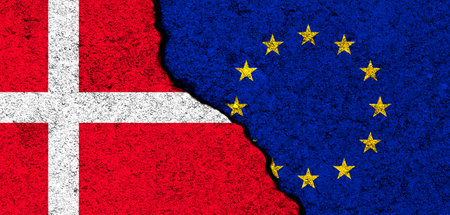 Europe Union and Denmark flags. Relationships, partnership and diplomacy. Conflict and freedom concept. EU alliance bannerの写真素材