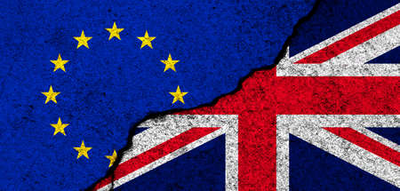 Europe Union and United Kingdom flags. Relationships, partnership and diplomacy. Conflict and freedom concept. EU alliance bannerの写真素材