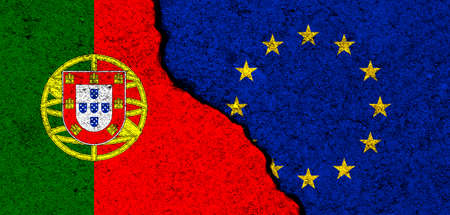 Europe Union and Portugal flags. Relationships, partnership and diplomacy. Conflict and freedom concept. EU alliance bannerの写真素材