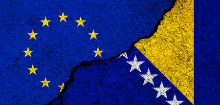 Europe Union and Bosnia and Herzegovina flags. Relationships, partnership and diplomacy. Conflict and freedom concept. EU alliance bannerの写真素材