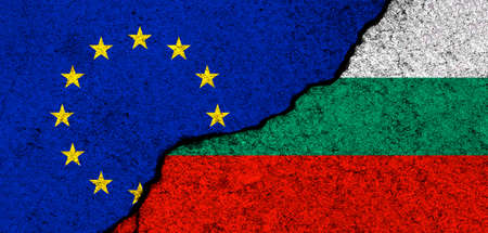 Europe Union and Bulgaria flags. Relationships, partnership and diplomacy. Conflict and freedom concept. EU alliance bannerの写真素材