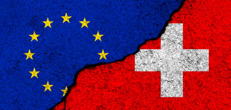 Europe Union and Switzerland flags. Relationships, partnership and diplomacy. Conflict and freedom concept. EU alliance bannerの写真素材