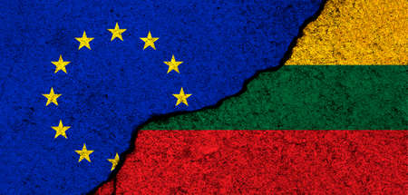 Europe Union and Lithuania flags. Relationships, partnership and diplomacy. Conflict and freedom concept. EU alliance bannerの写真素材