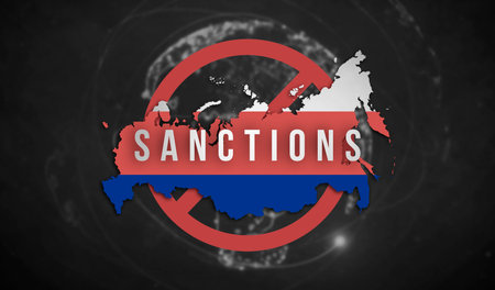 Russian sanctions concept. Country silhouette with flag colors illustration image