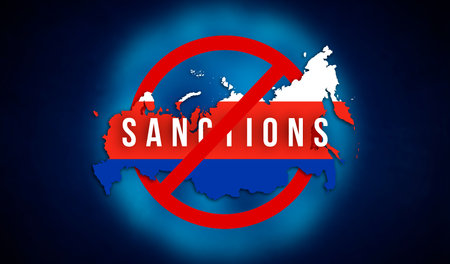 Russia silhouette with block symbol. Sanctions against Russian aggression illustration image