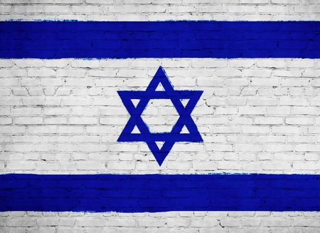Israel flag painted on brick wall. national country flag background