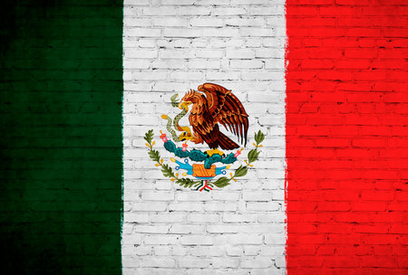 Mexico flag painted on brick wall. national country flag backgroundの写真素材