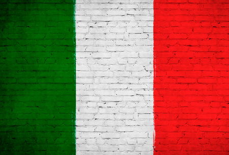 Italy flag painted on brick wall. national country flag backgroundの写真素材