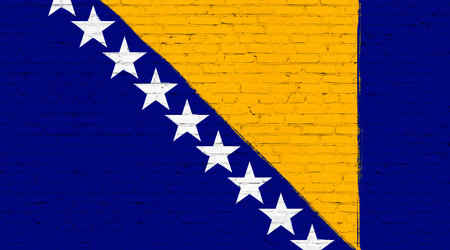 Bosnia and Herzegovina flag painted on brick wall. national country flag backgroundの写真素材