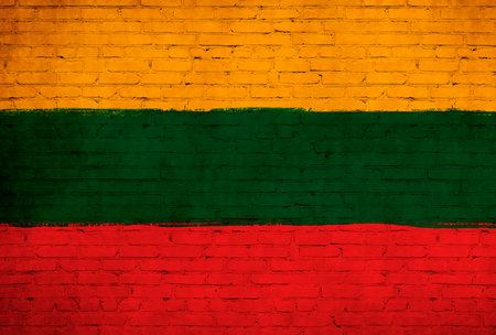 Lithuania flag painted on brick wall. national country flag backgroundの写真素材