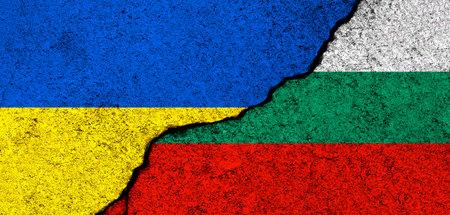 Ukraine and Bulgaria flags. Support and help, weapons and military equipment, partnership and diplomacy, humanitarian aid and donations for Ukrainian refugees. Russian invasion and war concept photoの写真素材