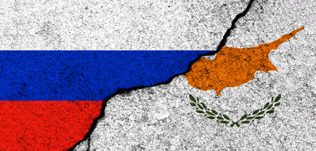 Russia and Cyprus flags background. Diplomacy and political, conflict and competition, partnership and cooperation conceptの写真素材