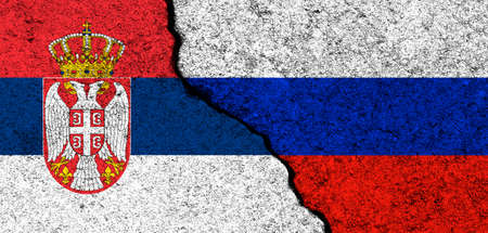 Russia and Serbia flags background. Diplomacy and political, conflict and competition, partnership and cooperation conceptの写真素材