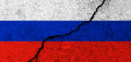 Cracked russian flag background, conflict and aggression imageの写真素材