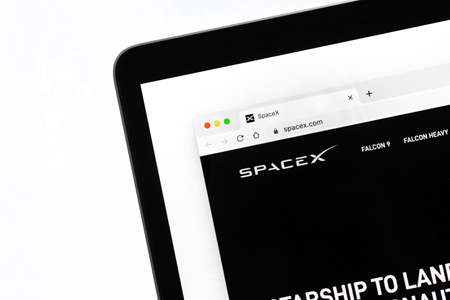 SpaceX company homepage website  close-up view. Business and exploration concept background photoのeditorial素材