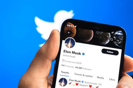 Elon Musk Twitter profile and social media background photoのeditorial素材