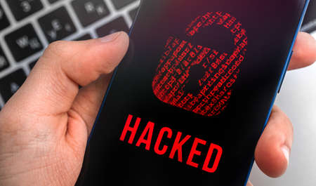 Hacking and cybersecurity, mobile data protection, privacy and security concept background. modern technologyの写真素材