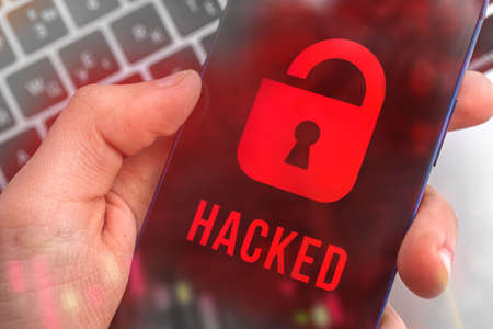 Hacking and cybersecurity, mobile data protection, privacy and security concept background. modern technologyの写真素材