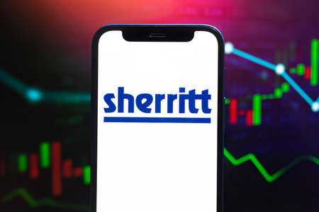 Sherritt logo company, gas and oil prices, energy industry. Petroleum stock market graphs, global financial background. Gasoline and diesel conceptのeditorial素材